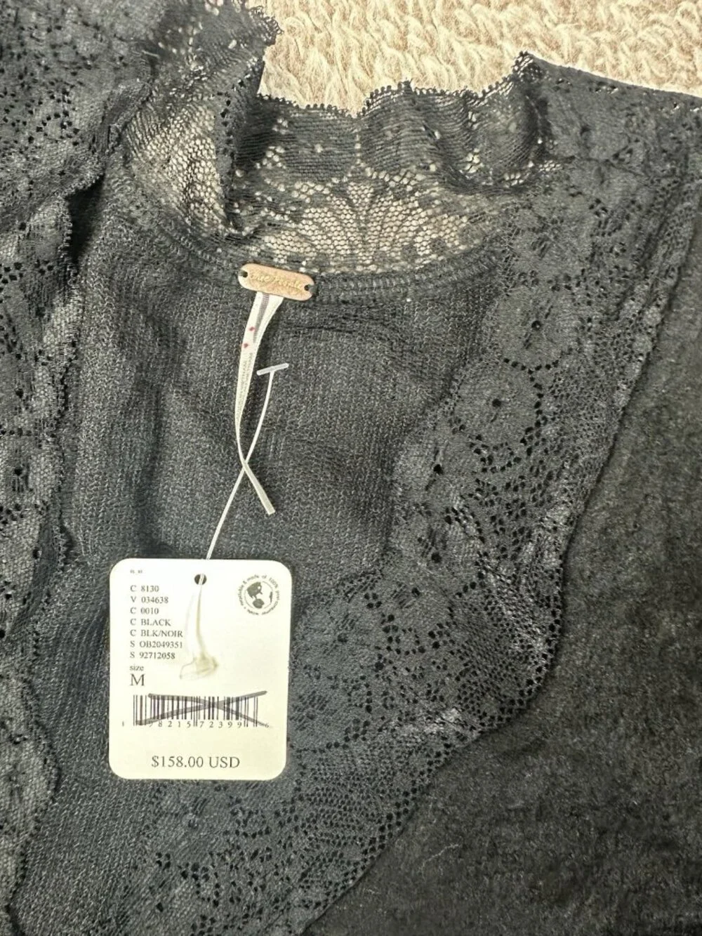 Free People Size M All Yours Mini Dress Black Lace Detail Long Sleeve NWT